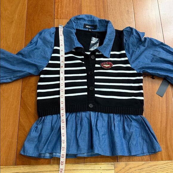 NWT Alice Blue Cropped Sweater Vest with Denim sleeves size L - Picture 7 of 8